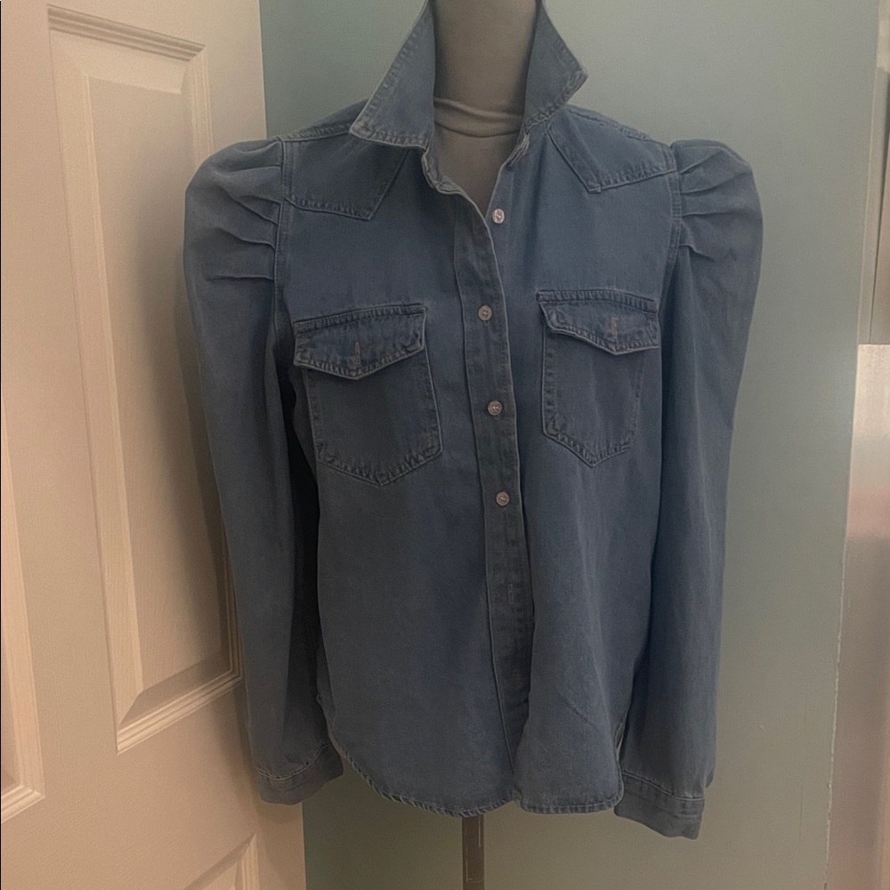 Blue Denim Puff Sleeve Shirt
